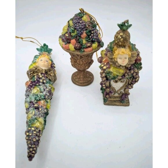 Christmas ornaments Topiary Fruit French Sparkle Cherubs Set Of 3 READ - Picture 2 of 12